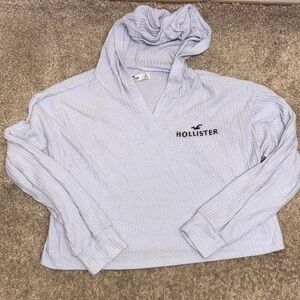 Hollister Pale Blue Waffle-Knit Hooded Cropped Pullover